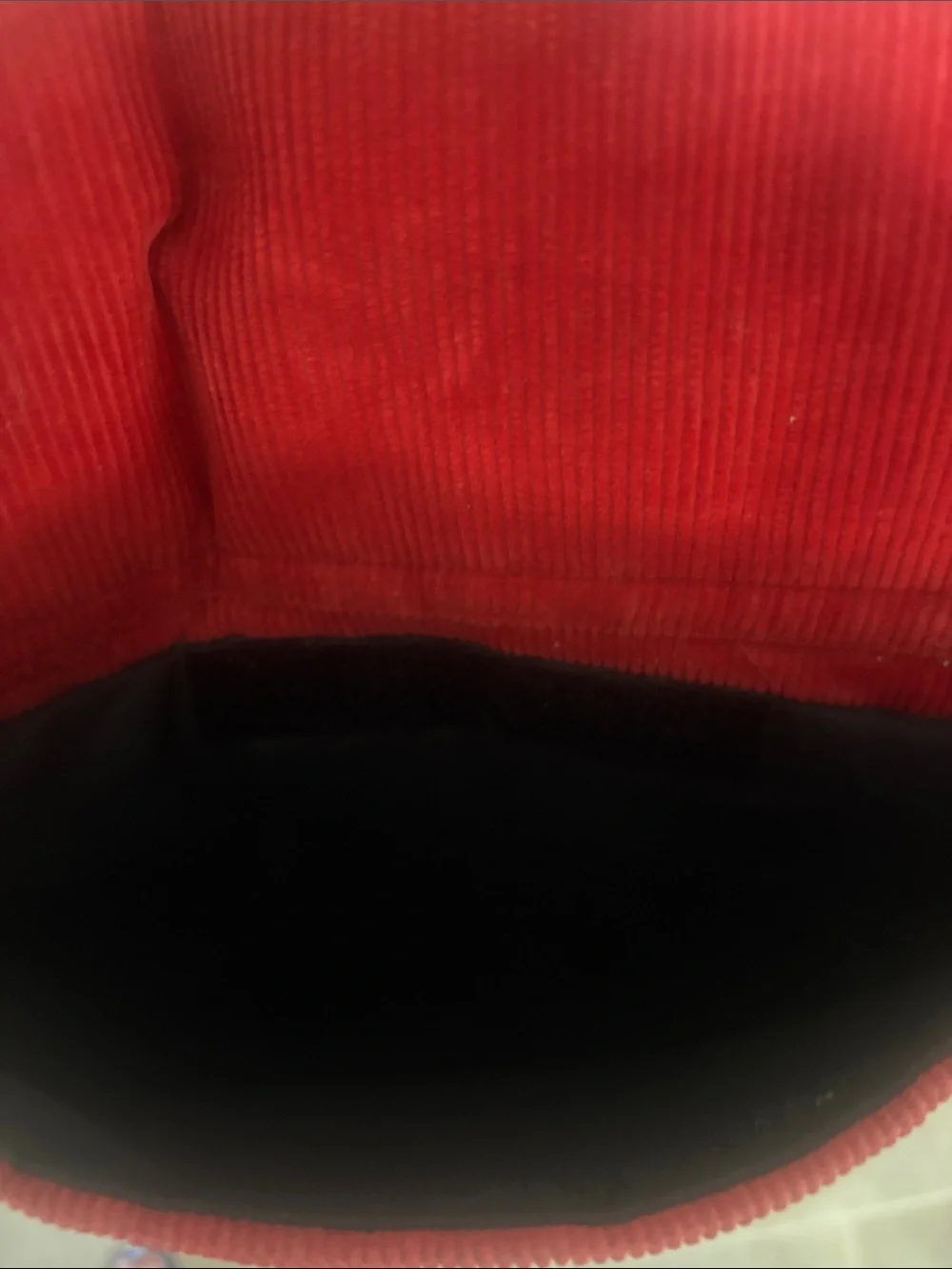kate spade Red Corduroy Messenger Bag with Black Trim
